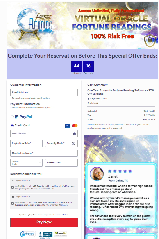 Fortune Reading  Checkout Page